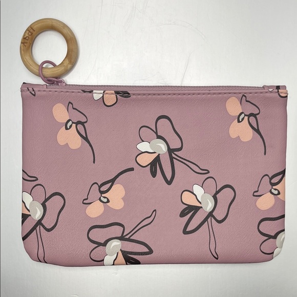 Handbags - Pink Floral Cosmetic Bag with Wooden Handle
